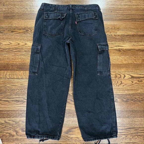Levi's '94 Baggy Washed Black Denim Jeans Womens 34 Cargo Pockets Grunge Skater - Picture 2 of 9